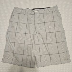 O'Neill Men's Light Gray Windowpane Plaid Flat-Front Shorts